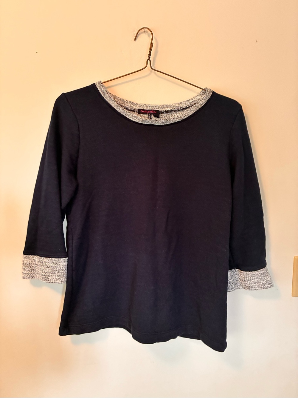 fresh produce Navy Long Sleeve Tee with Silver Trim